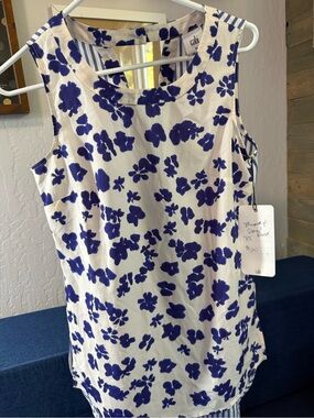 CAbi White  with Blue Floral Print